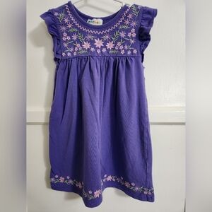 Purple Floral Embroidered Kids Dress